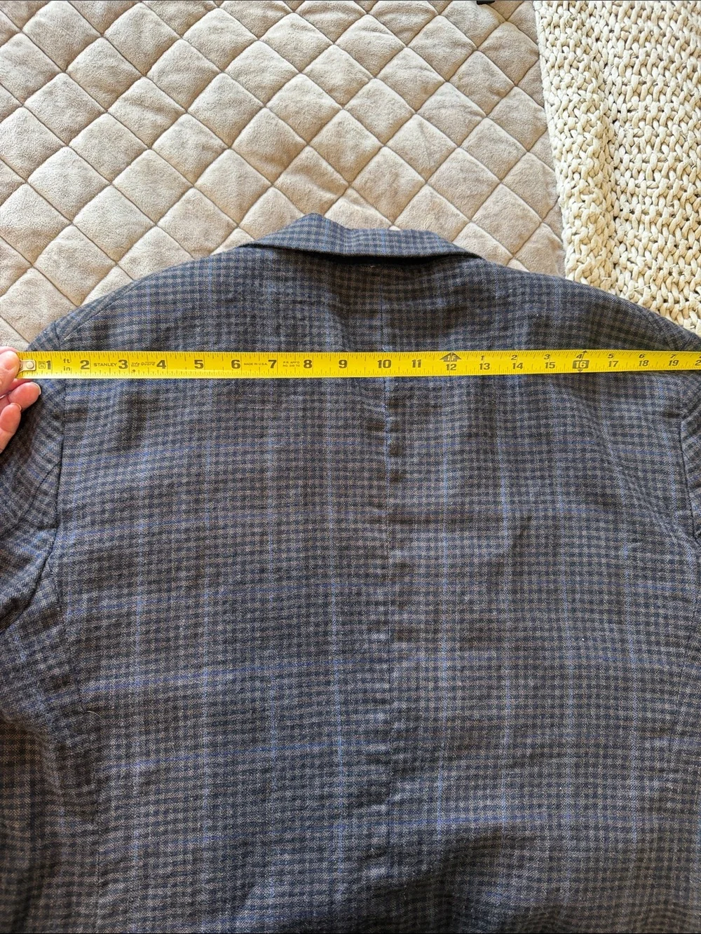 Men's Grey Blue Plaid Two-Button Blazer